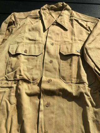 WW2 US Army Khaki Service Shirt & Tie,  VG Size 14 1/2 x32 4