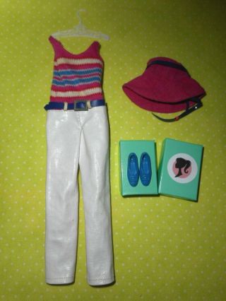 Vintage Barbie Twiggy Gear 1728 Jumpsuit Belt Hat W/ Ties & Slide Shoes,