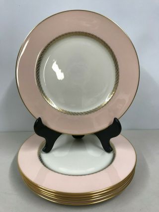 (set Of 6) Vintage Lenox Caribbee Pink/gold Dinner Plates X - 444 - 10 5/8 "