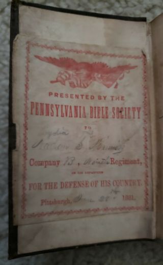 RARE 1860 Leather Pocket Bible Civil War,  1861 military stamp & discharge letter 3