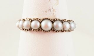 Antique 1920 14 Kt Gold With Matched Pearls Band Ring
