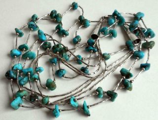 Fine Vintage Navajo Sterling Silver & Turquoise Beads Three Strand Necklace 5