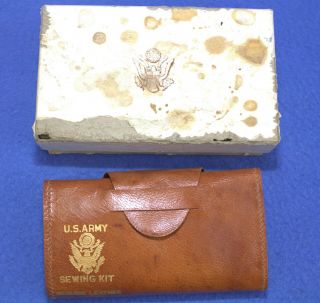 Ww2 Us Army Leather Sewing Kit Boxed With Thread And Scissors