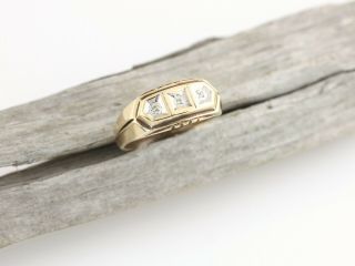 Mens Art Deco Diamond Ring 10k Gold Vintage 3 Stone Band Gents Antique Estate Ct