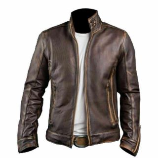 Mens Biker Retro Cafe Racer 2 Vintage Motorcycle Distressed Brown Leather Jacket