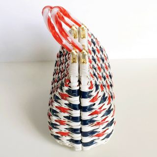 Vintage Purse by Simon Lucite Handles 4th July Red White Blue Woven Wicker 4