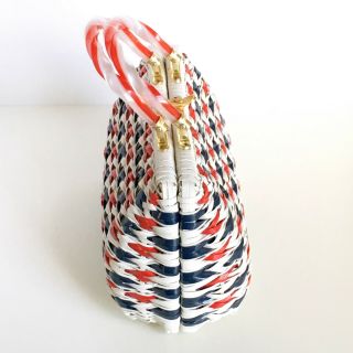 Vintage Purse by Simon Lucite Handles 4th July Red White Blue Woven Wicker 5