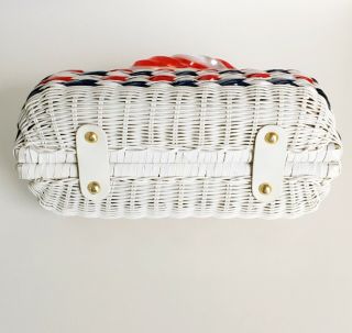 Vintage Purse by Simon Lucite Handles 4th July Red White Blue Woven Wicker 7