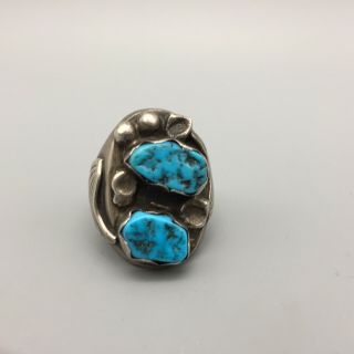 Vintage Two Stone Turquoise And Sterling Silver Ring - Size 11