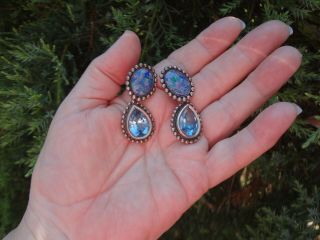 Stephen Dweck Sterling Silver Clip Earrings Mosaic Opal Blue Topaz estate 2