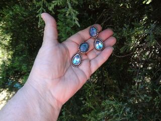 Stephen Dweck Sterling Silver Clip Earrings Mosaic Opal Blue Topaz estate 3