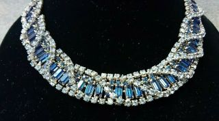Vintage Kramer of NY Blue Rhinestone Necklace/Choker & Clip Earrings 2