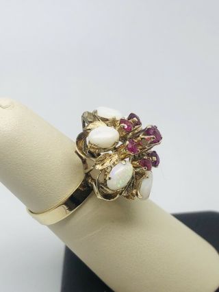 Vintage 14k Yellow Gold Opal And Ruby Princess Ring,  Very Unique 2