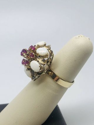 Vintage 14k Yellow Gold Opal And Ruby Princess Ring,  Very Unique 3