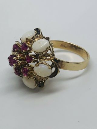 Vintage 14k Yellow Gold Opal And Ruby Princess Ring,  Very Unique 4