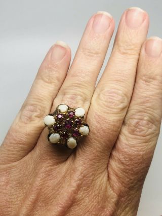 Vintage 14k Yellow Gold Opal And Ruby Princess Ring,  Very Unique 5
