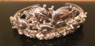 Kabana Signed Sterling Silver Ocean Life Fish Shell Reefs Cuff Bracelet 38 Grams