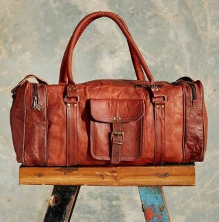Bag Leather Goat Luggage Men Travel Gym Hobo Duffel Brown Vintage Bag