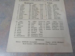 RARE 1922 WASHINGTON SENATORS VS.  TOLEDO MAROONS FOOTBALL PROGRAM 1 3