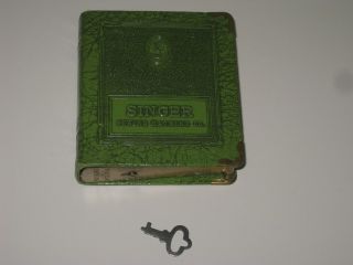 VINTAGE OLD SINGER COIN BANK BOOK OR MONEY BOX WITH KEY,  GREEN COLOUR 3