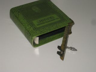 VINTAGE OLD SINGER COIN BANK BOOK OR MONEY BOX WITH KEY,  GREEN COLOUR 5