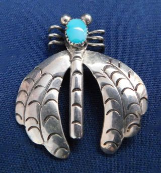 Native American Sterling Turquoise Stamped Vintage Dragonfly Pin Estate