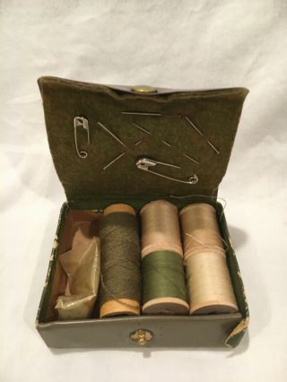 Vintage Army Military Sewing Kit Thread,  Needles,  Buttons