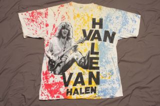 Vtg Van Halen All Over Print Splatter T - Shirt Tour Concert 80 