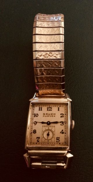 Vintage Gruen Curvex 40mm 10k Pink Gold Filled Wrist Watch & Pink Band Running