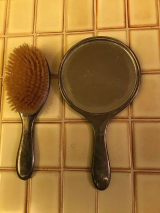 Vintage American Sterling Silver Hand Mirror And Brush Each Monogrammed
