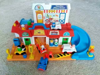 Vtg Fisher Price Little People Main Street Town Playset Accessories Fire Police