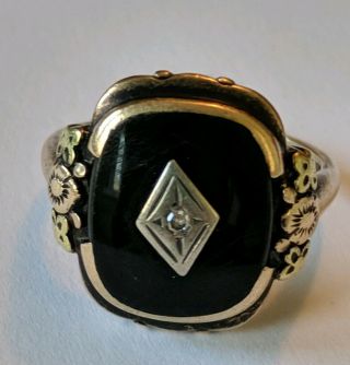 Vintage 10k Solid Gold Onyx Diamond Ring Size 8