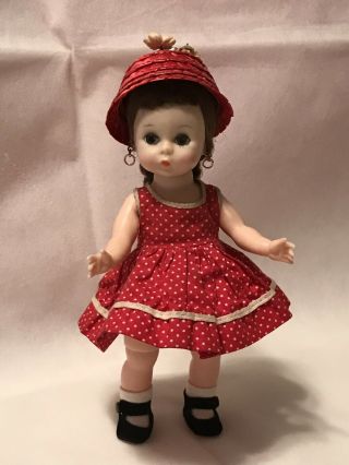 Vintage Madame Alexander Kins BKW Dolls in tagged red & white dress.  Adorable 2