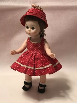 Vintage Madame Alexander Kins BKW Dolls in tagged red & white dress.  Adorable 3