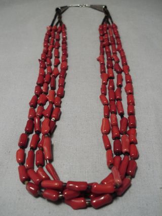 Museum Quality Vintage Navajo Coral Sterling Silver Necklace Old