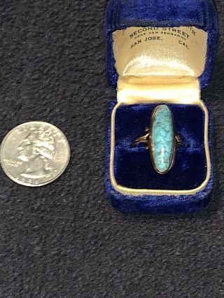 Antique Vintage Turquoise 10k Gold Ring Oval Oblong Size 6