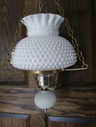 Hobnail Hanging Lamp Swag Light White Milk Glass Vintage