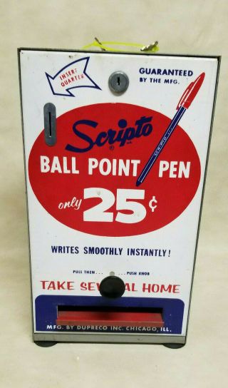 Vintage Scripto Ball Point Pen Vending Machine 25 Cent Rare Mid Century Model