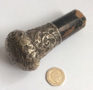 Antique Hallmarked 1890 Silver Cane / Walking Stick Handle By H.  S.