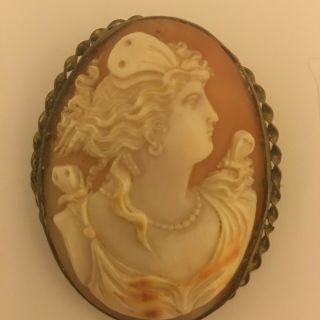 Antique Victorian Carved Shell Cameo Brooch Pin - Psyche,  Bride Of Cupid - Large