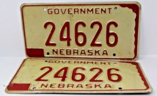 Vintage Nebraska Government License Plate Pair Hard To Find Matching Set