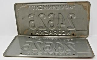 Vintage Nebraska Government License Plate Pair Hard To Find Matching Set 2
