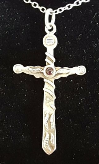 Sterling Silver Amethyst Stone Vintage Art Deco Cross Crucifix Pendant Necklace