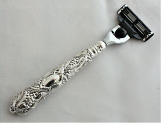 Solid Silver Vine Pattern Handle Gillette Mach 3 Razor Early Victorian