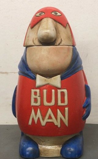 1975 Bud Man Budweiser Stein Hollow Head Ceramate Vintage Knot Bowtie