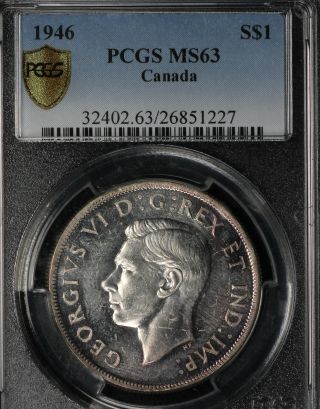 1946 Canada Silver Dollar - Pcgs Ms63 Rare Doubled Die - Obverse And Reverse