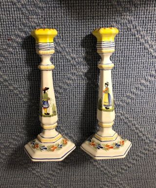 Vintage Rare & Retired Henriot Quimper 11.  25 " T Candlesticks