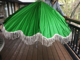 Vintage Monterey Bay Line Green And Floral Fringed Patio Umbrella