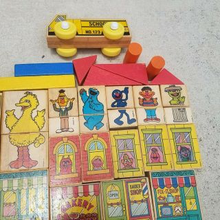 Vintage Sesame Street Wood Blocks - Muppets & Buildings complete 3