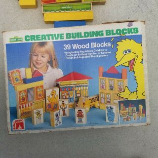 Vintage Sesame Street Wood Blocks - Muppets & Buildings complete 4